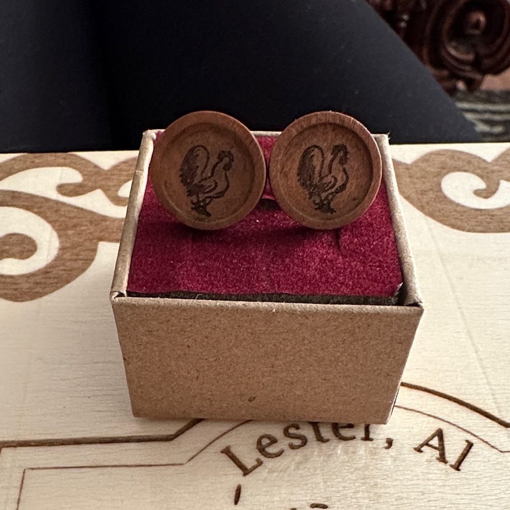 Wooden Rooster Earrings